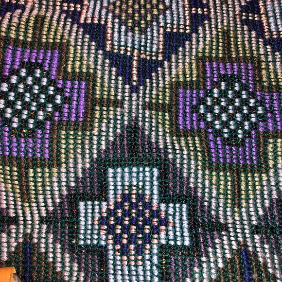 Blue and green woven purse with tan leather - Picture 2 of 6